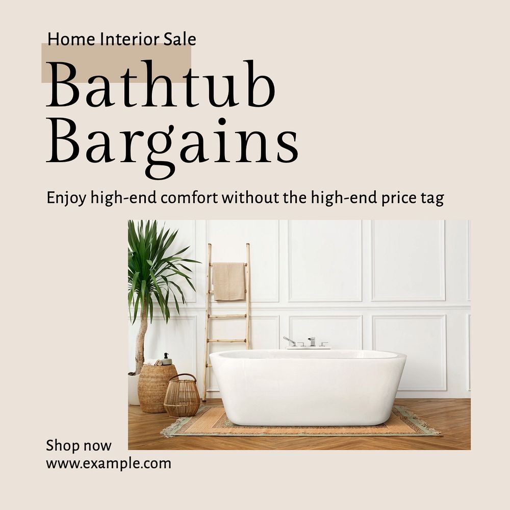 Bathtub bargains Instagram post template, editable text