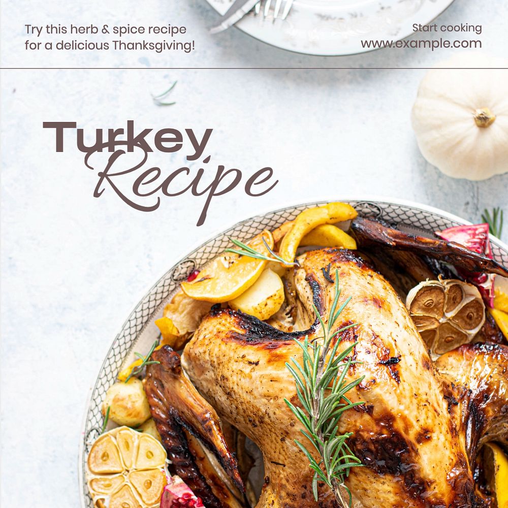 Turkey recipe  Instagram post template, editable text