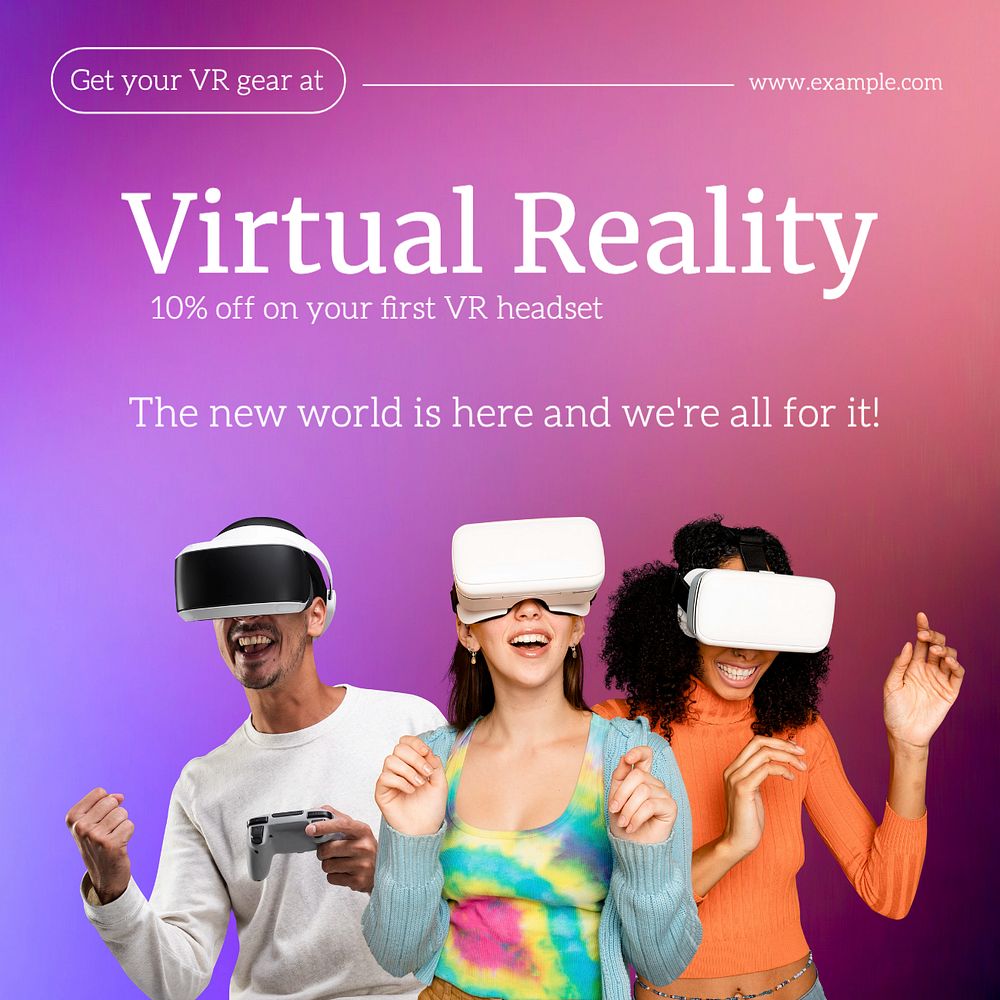 Virtual reality Instagram post template, editable text