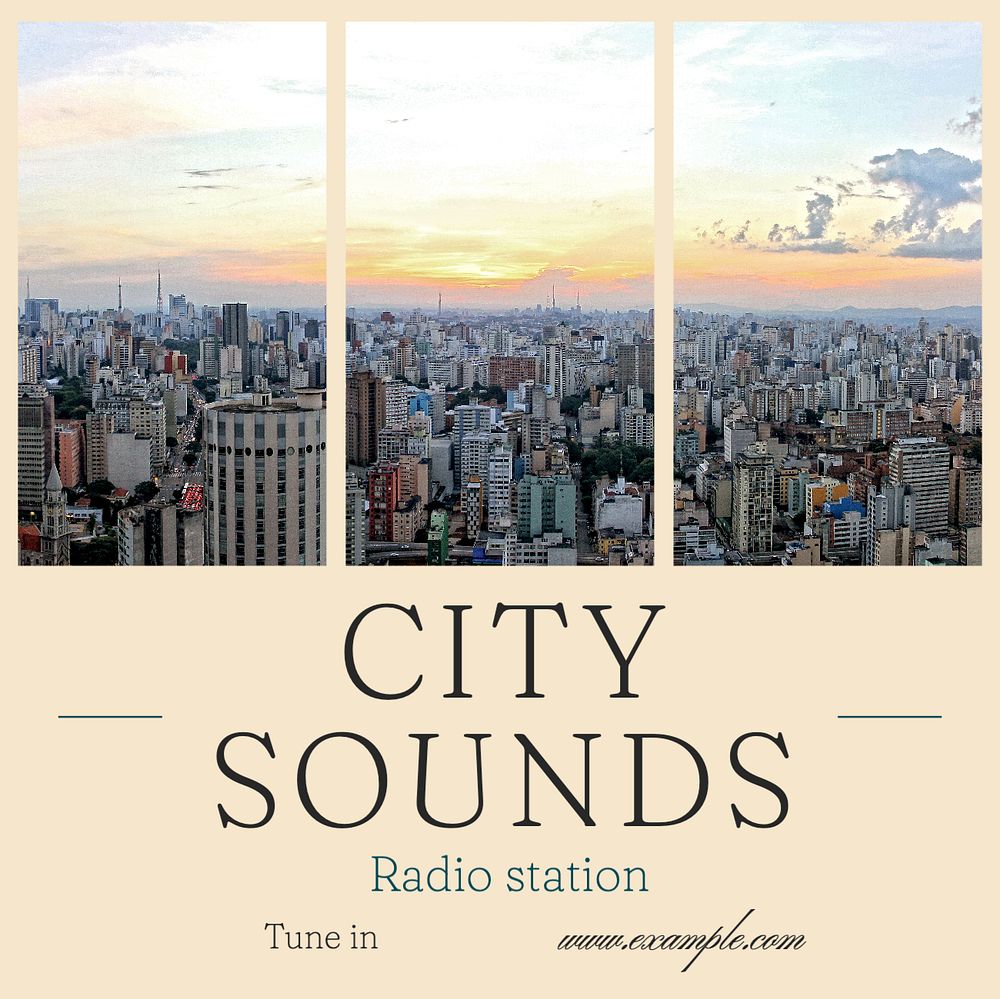 City sounds Instagram post template, editable text