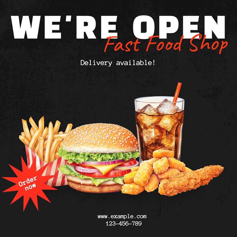 Fast food restaurant Instagram post template, editable text