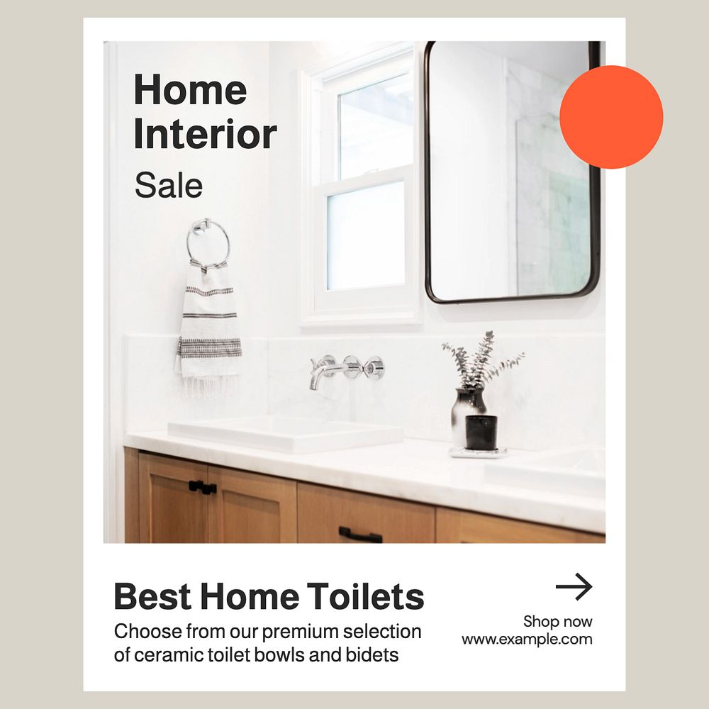 Home toilets Instagram post template, editable text