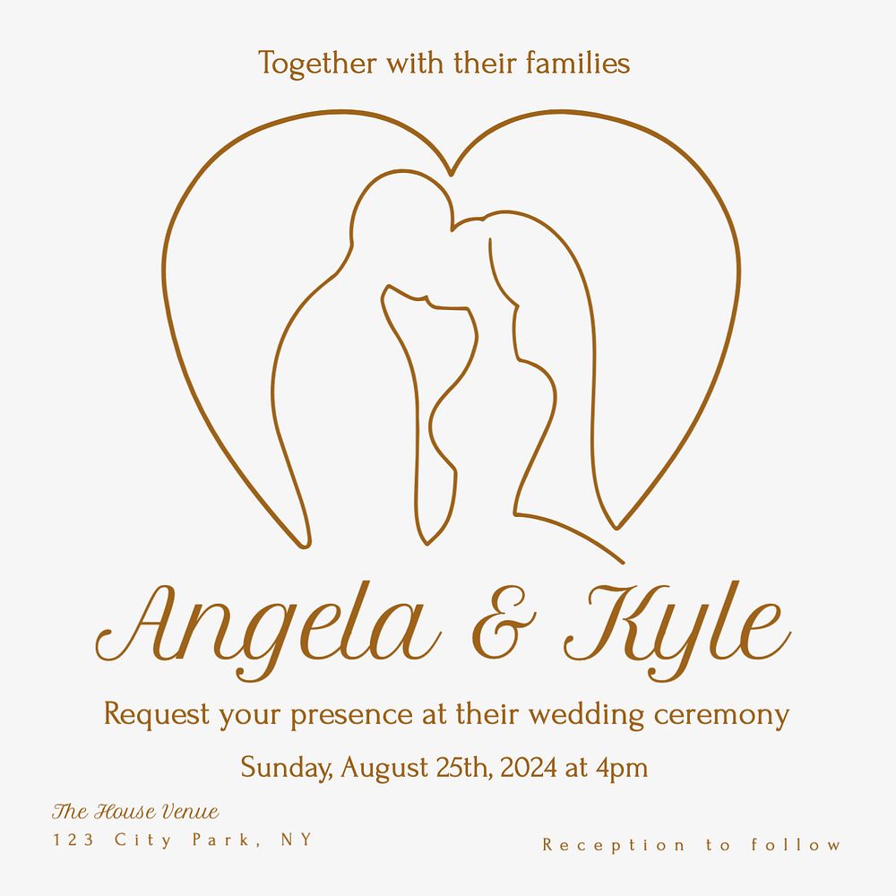 Wedding invitation Instagram post template, editable text