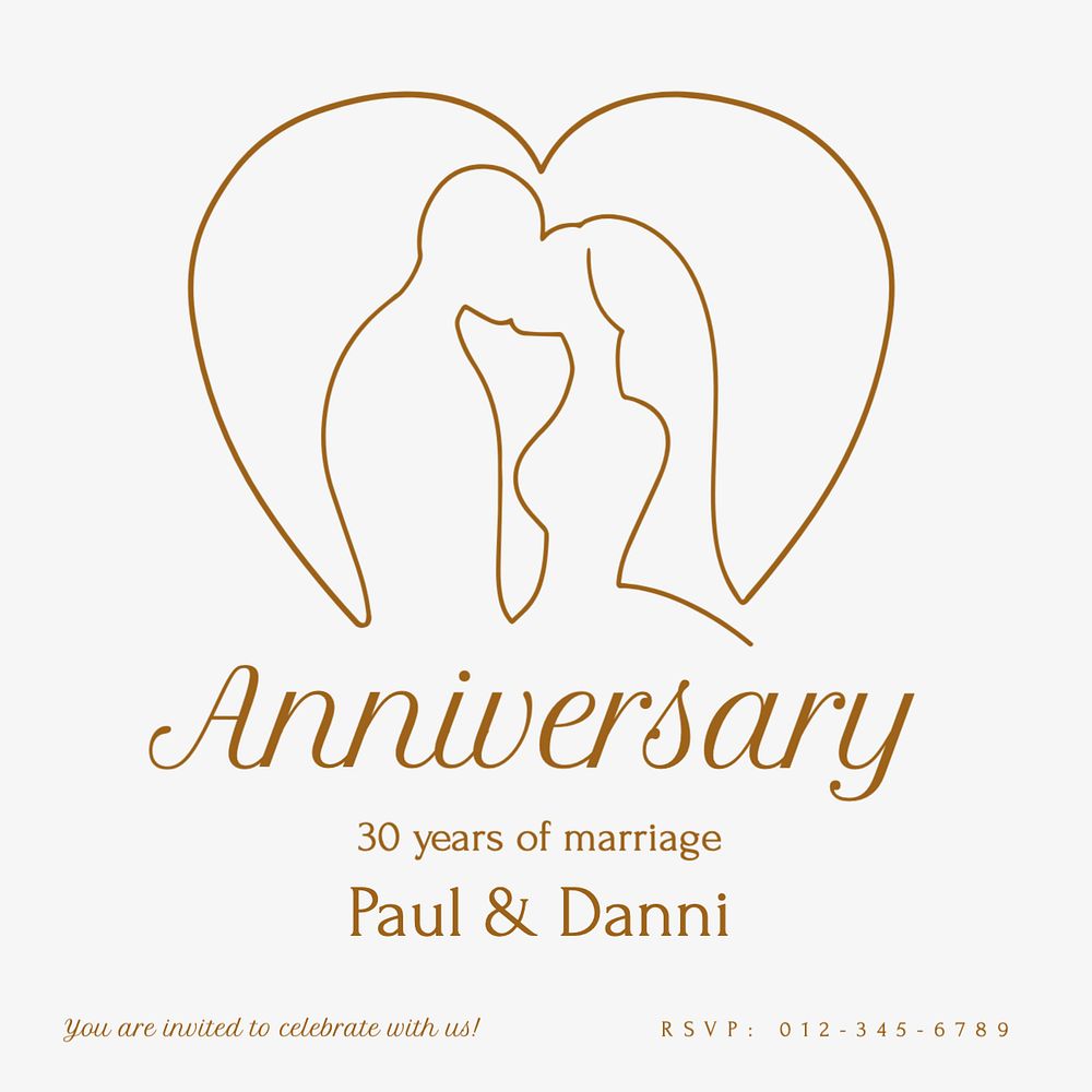 Marriage anniversary Instagram post template, editable text