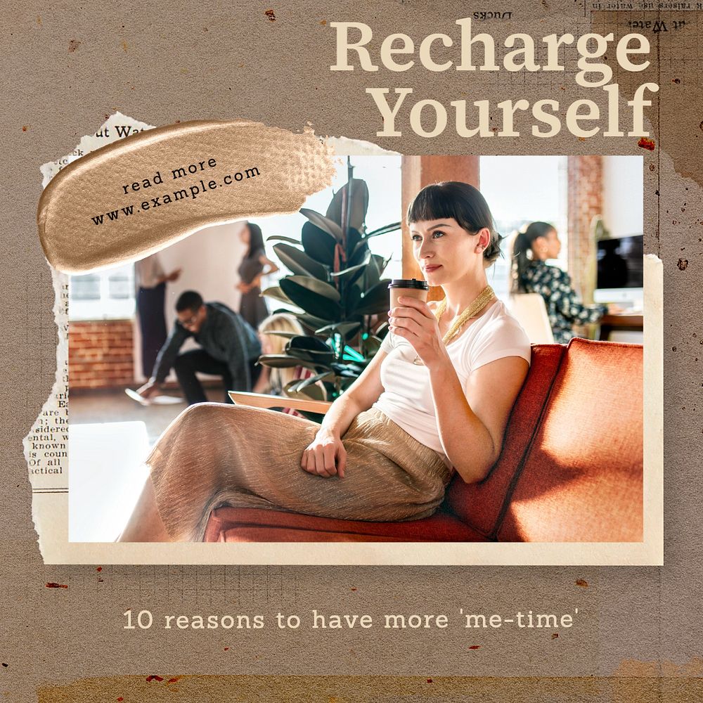 Recharge yourself Instagram post template, editable text