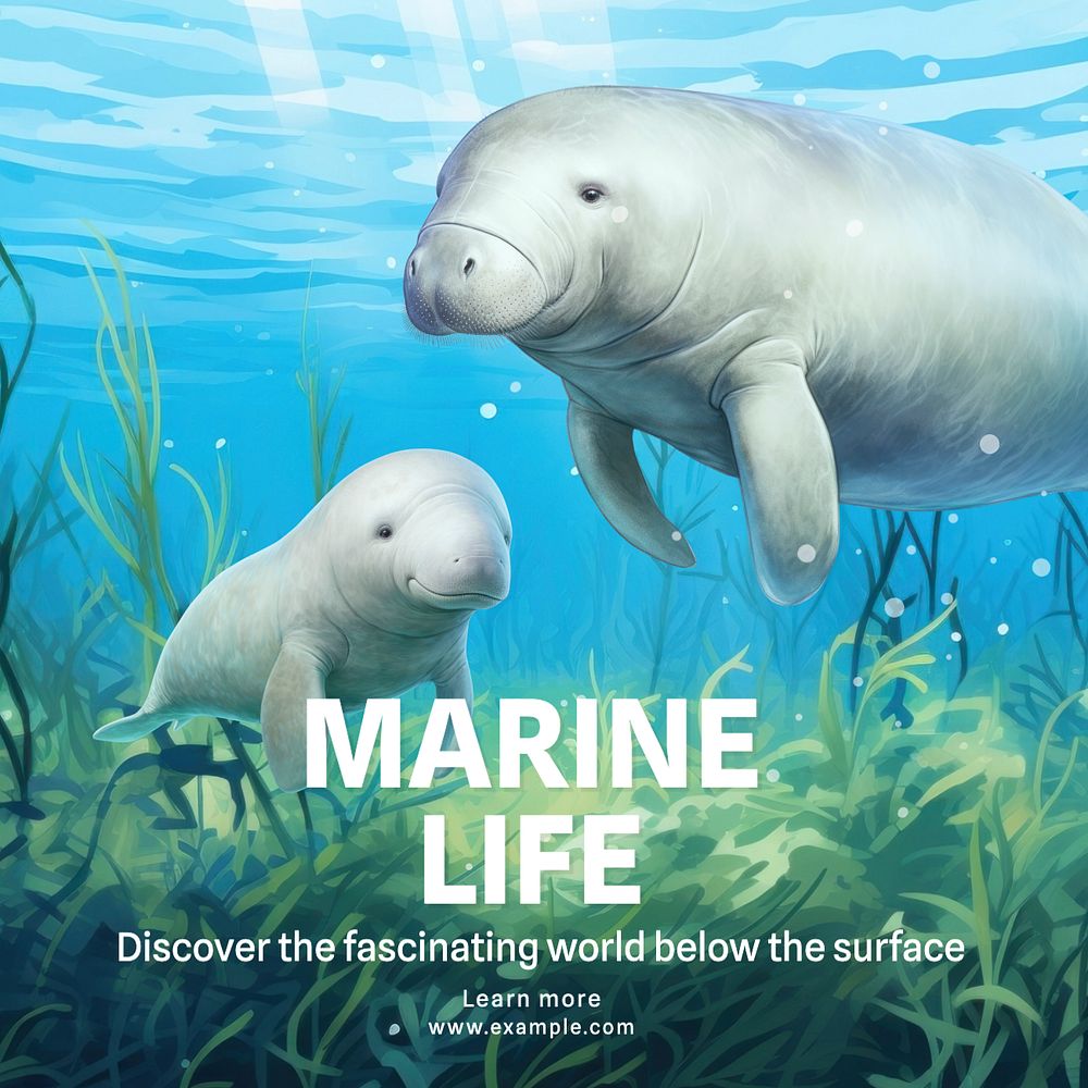 Marine life Instagram post template, editable text