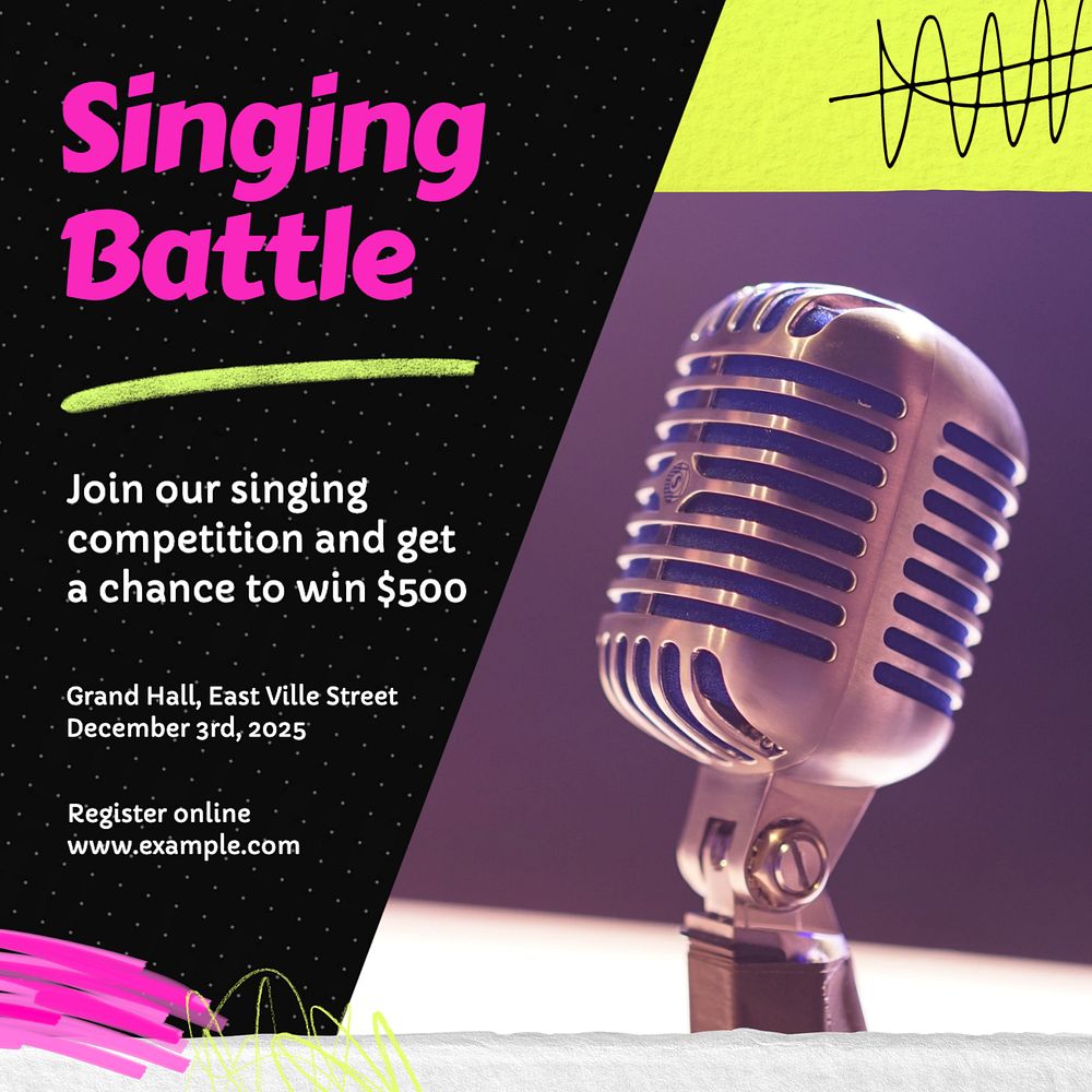 Singing battle Instagram post template, editable text