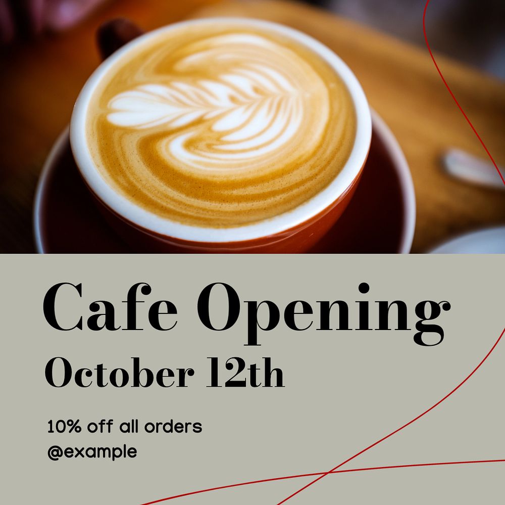 Cafe opening Instagram post template, editable design