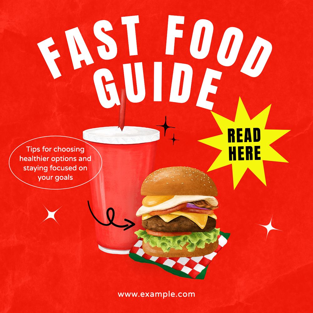 Fast food guide Instagram post template, editable text