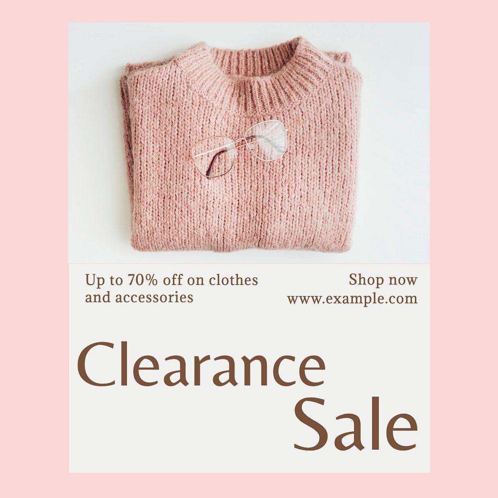 Clearance sale Instagram post template, editable text