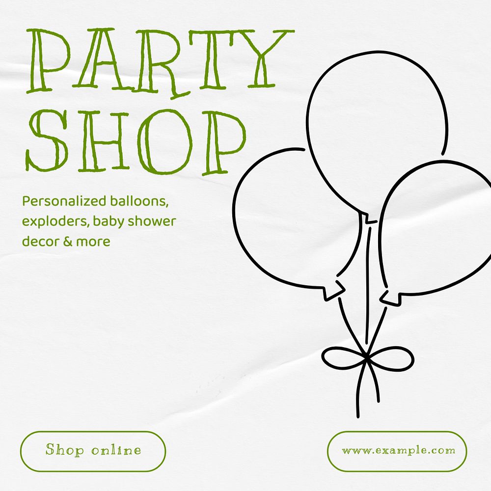 Party shop Instagram post template, editable text