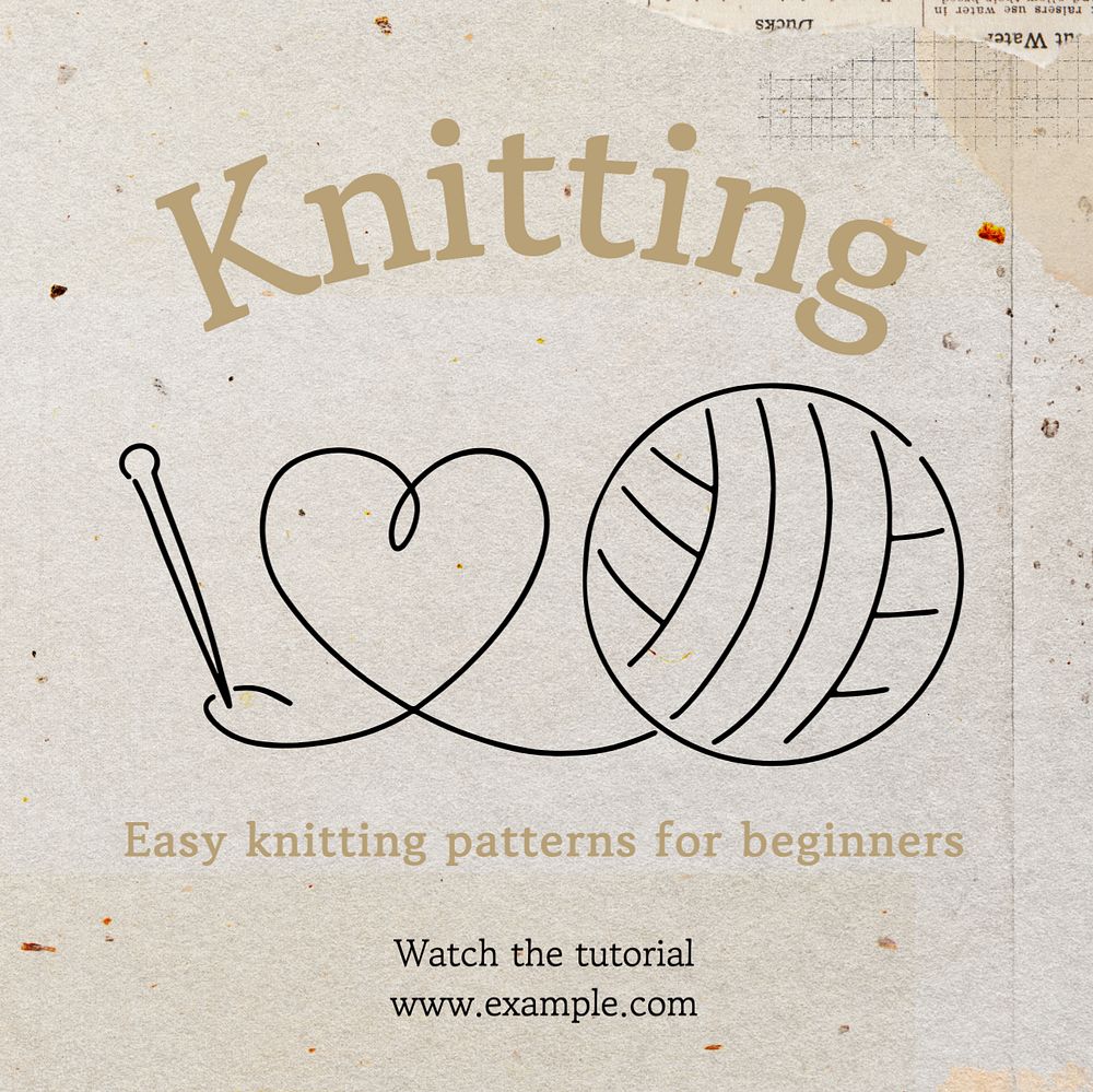 Knitting Instagram post template, editable text