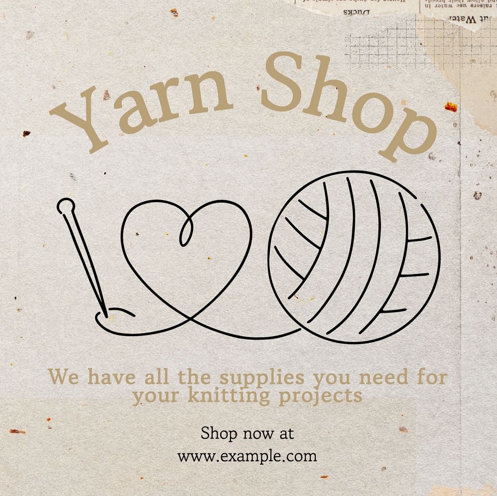 Yarn & wool shop Instagram post template, editable text