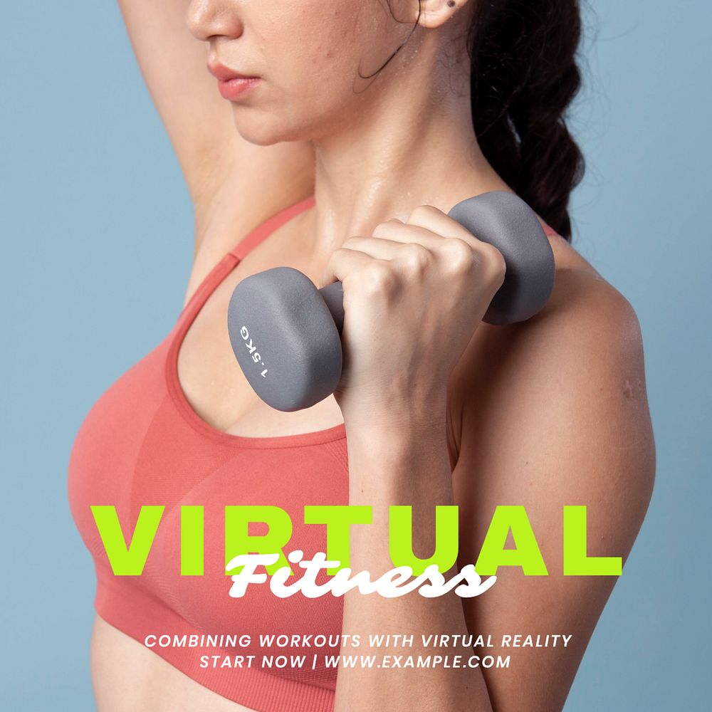 Virtual fitness Instagram post template, editable text