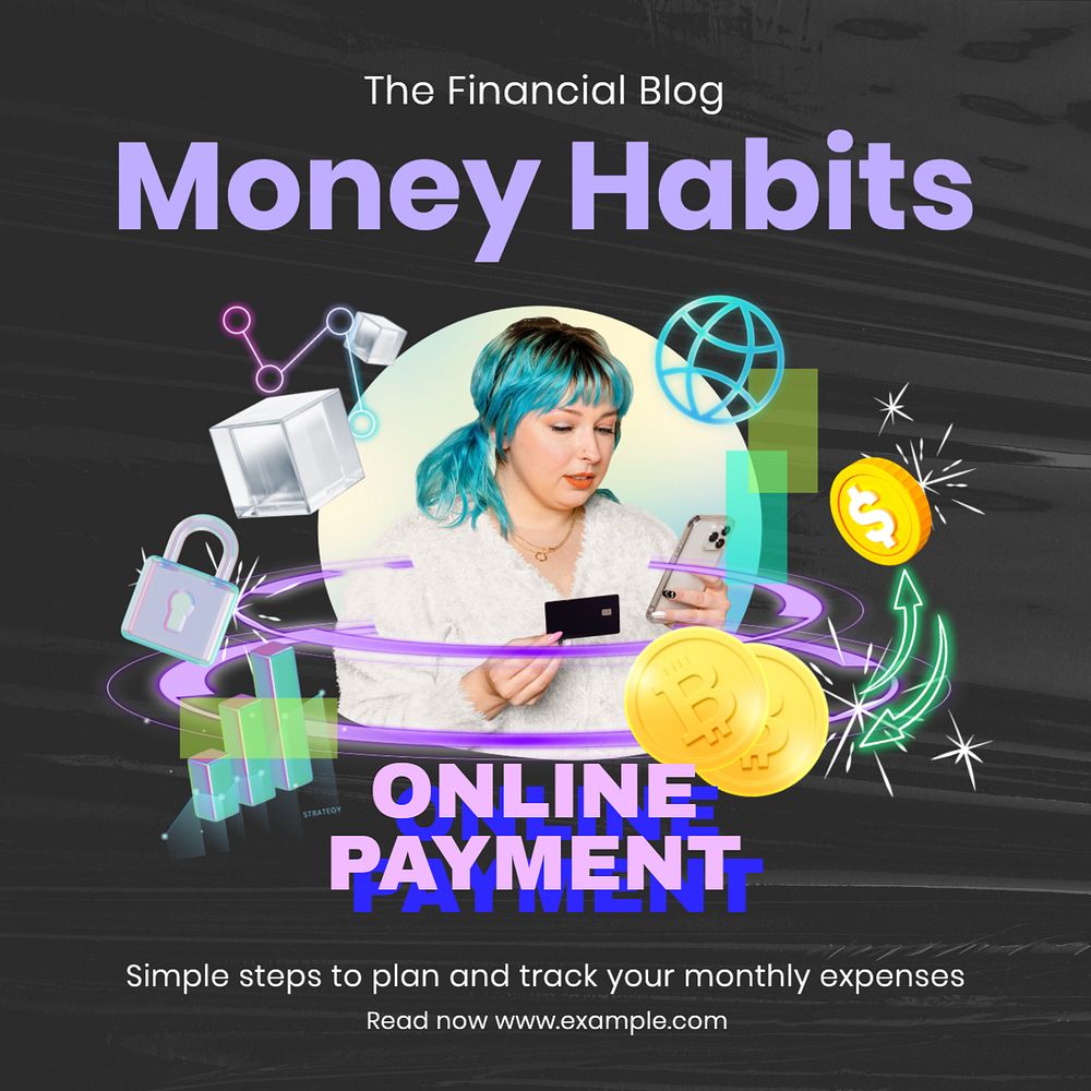 Money habits Instagram post template, editable design