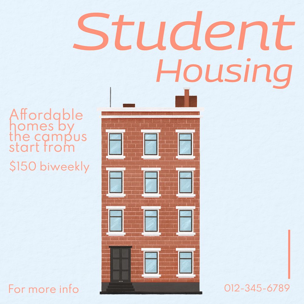 Student housing Instagram post template, editable text