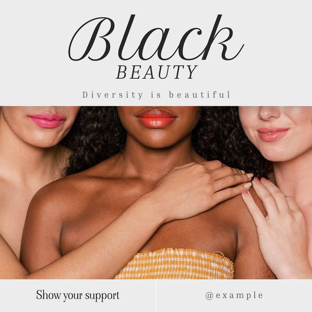 Black beauty Instagram post template, editable text