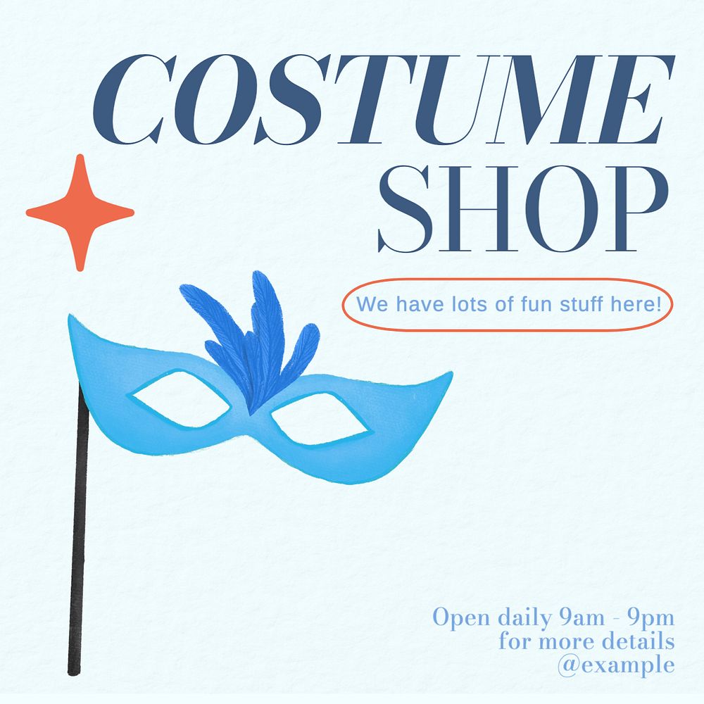 Costume shop Instagram post template, editable text