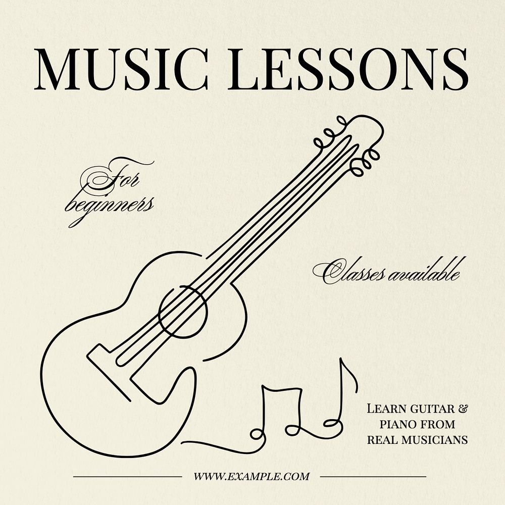 Music lessons Instagram post template, editable text