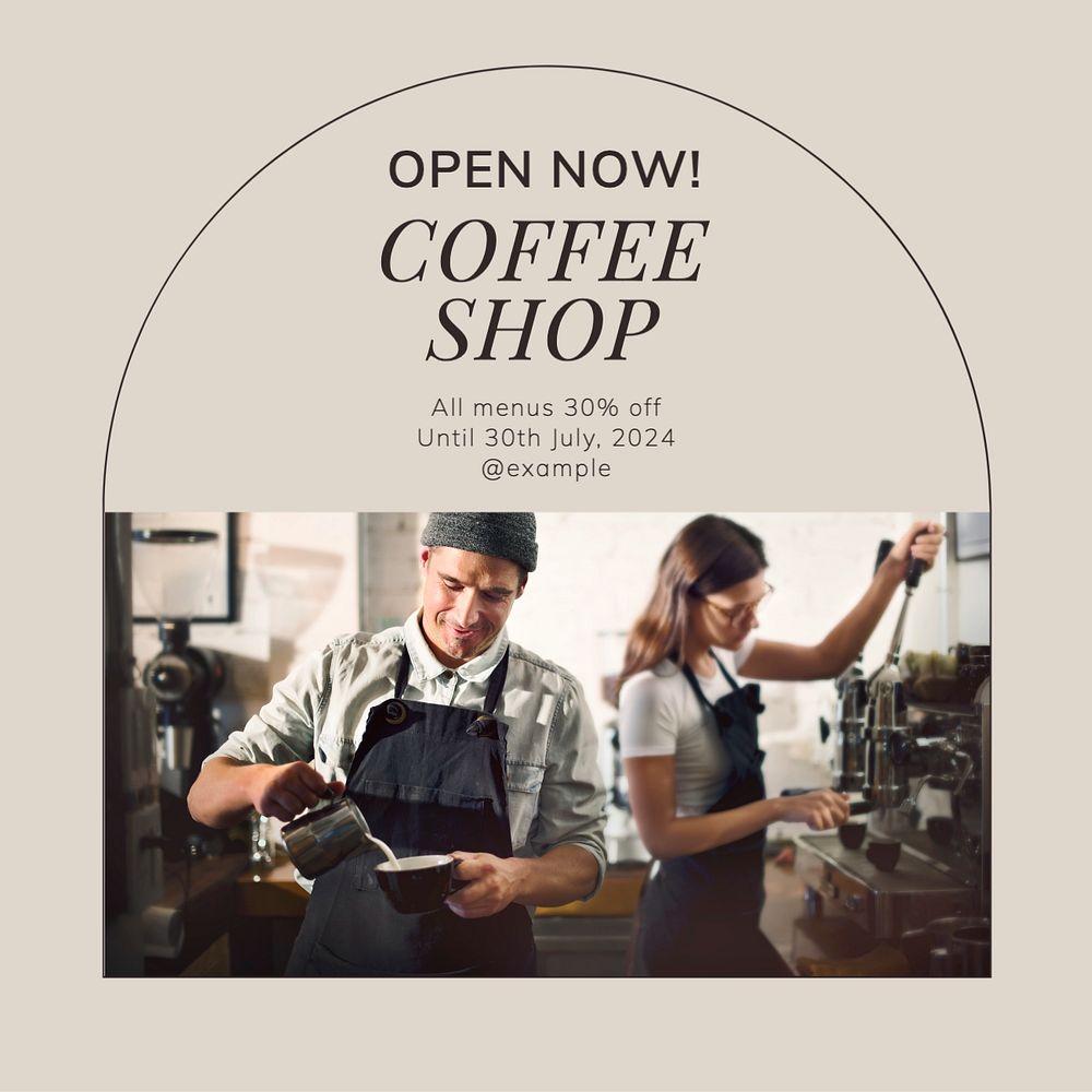 Coffee shop  Instagram post template, editable text