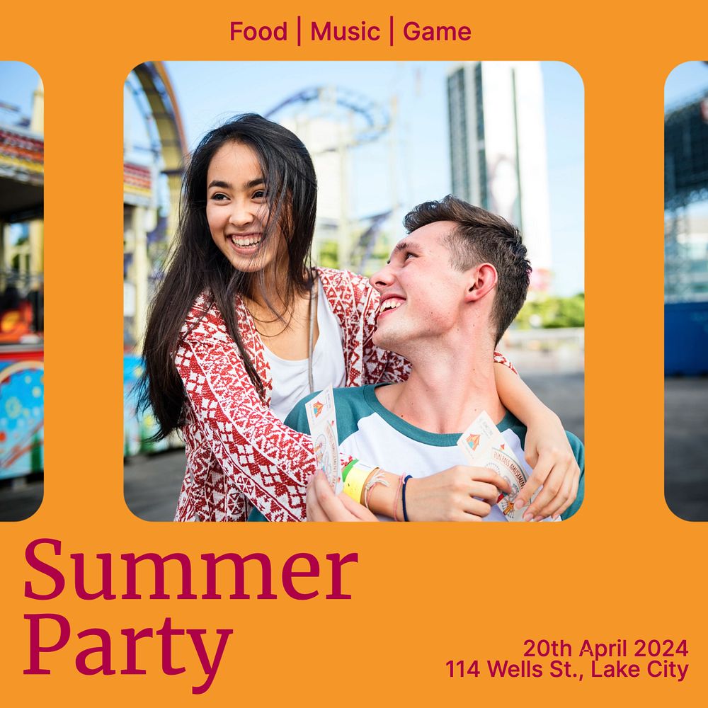 Summer party Instagram post template, editable design