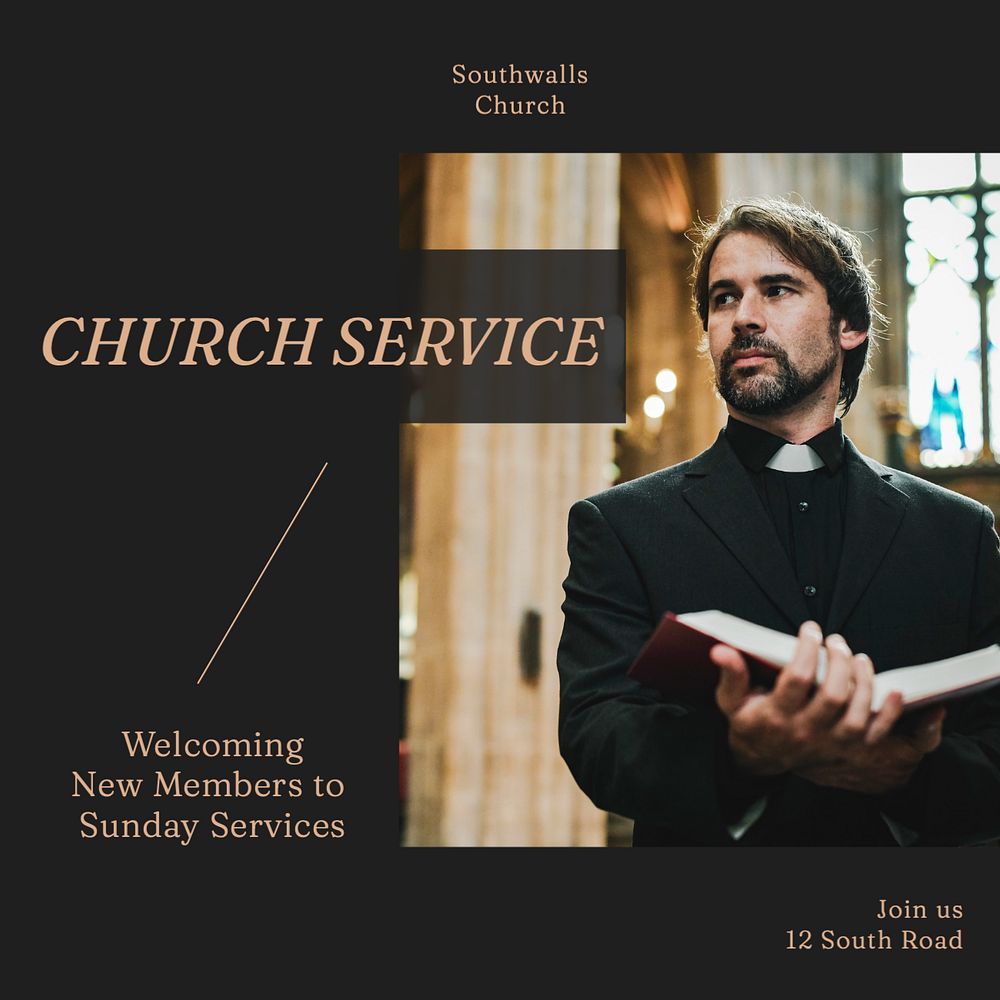 Church service Instagram post template, editable text