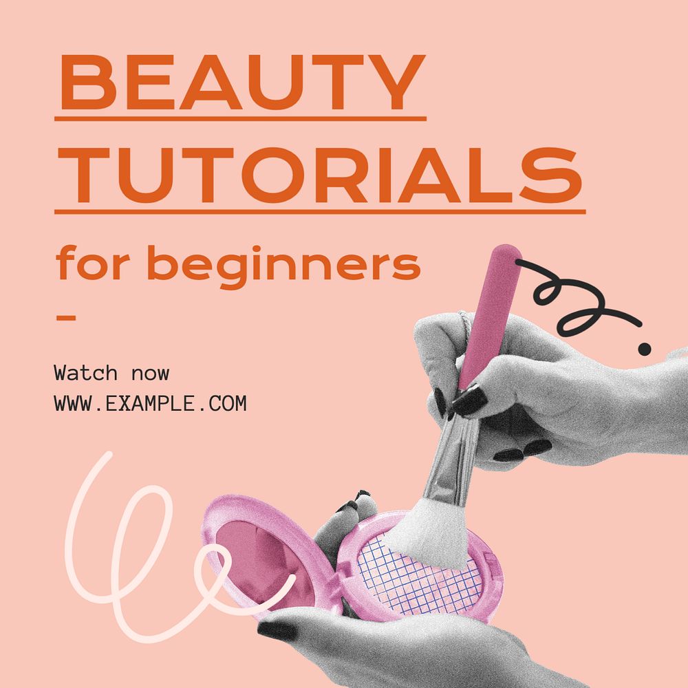 Beauty tutorials  Instagram post template, editable text