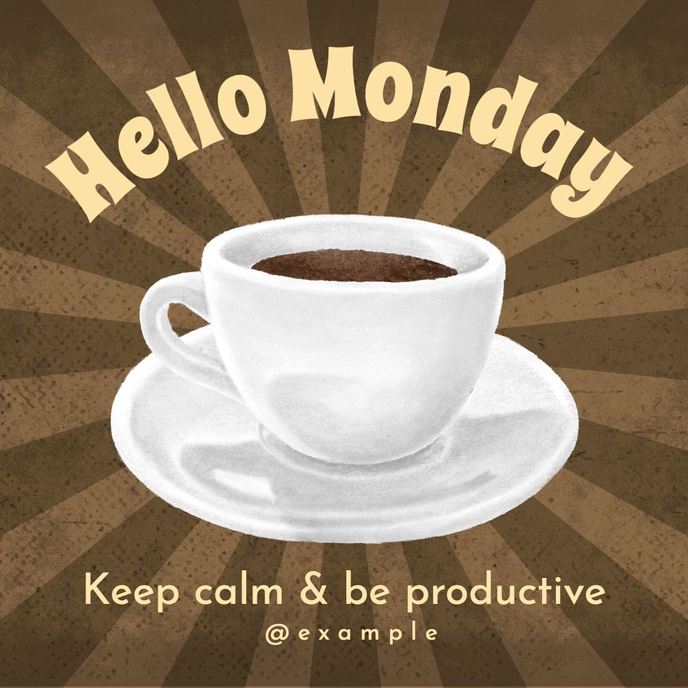 Hello Monday, productivity Instagram post template, editable text