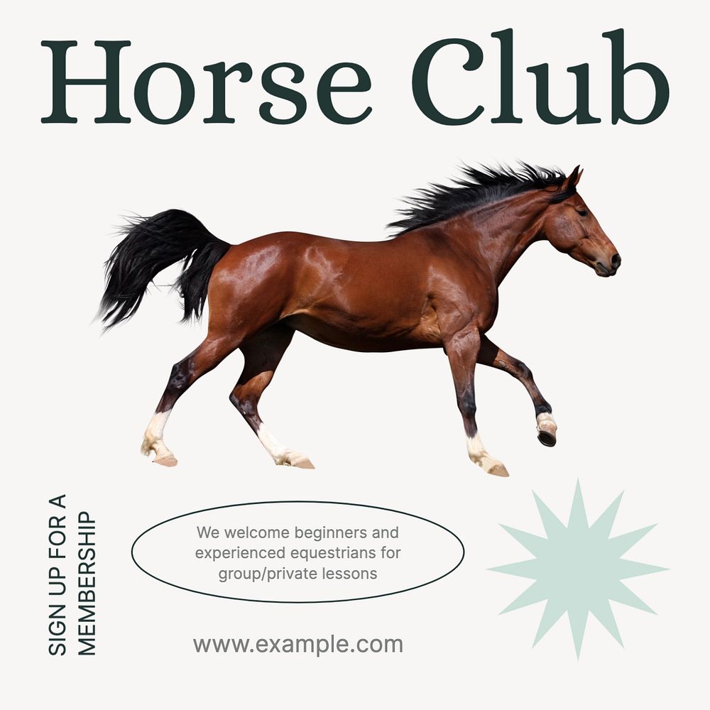 Horse club  Instagram post template, editable text