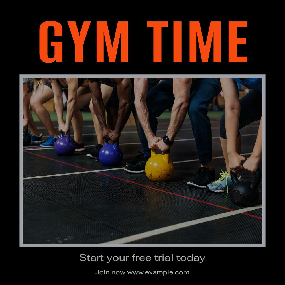 Gym time Instagram post template, editable design