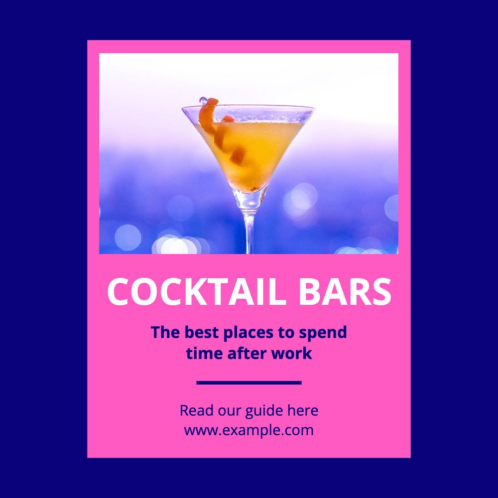 Cocktail bar Instagram post template, editable text