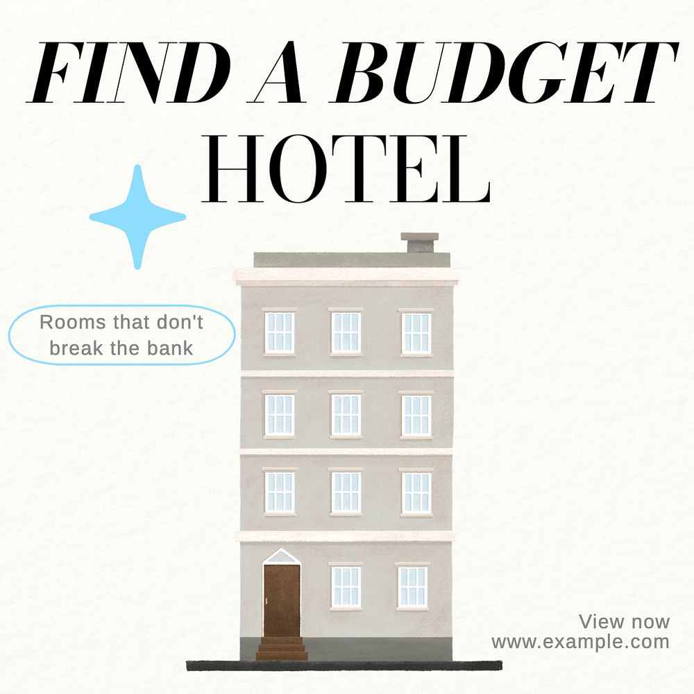 Budget hotels Instagram post template, editable text