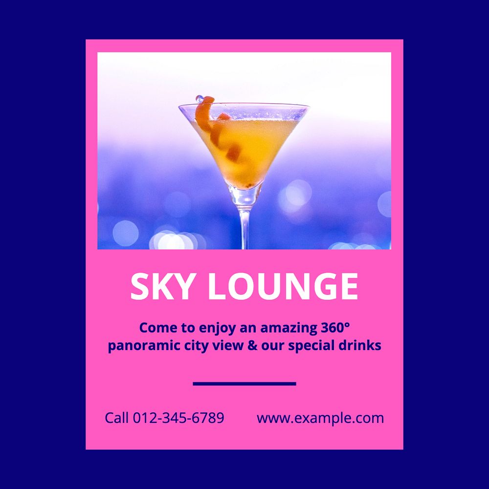 Sky lounge bar Instagram post template, editable text