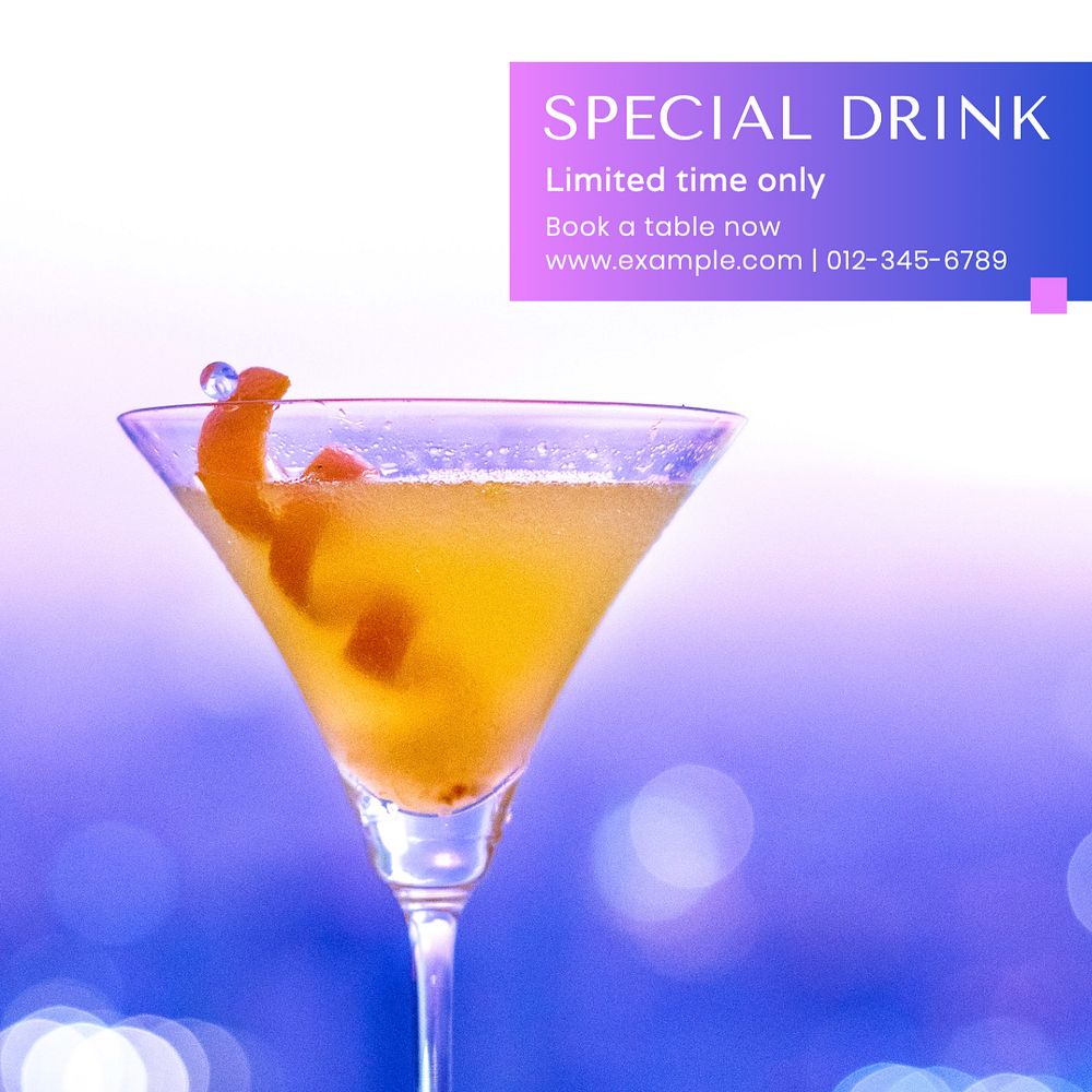 Special drink menu Instagram post template, editable text