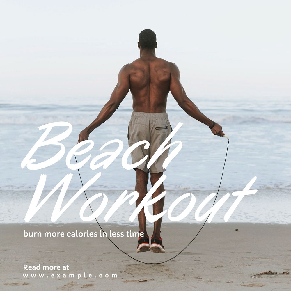 Beach workout Instagram post template, editable text