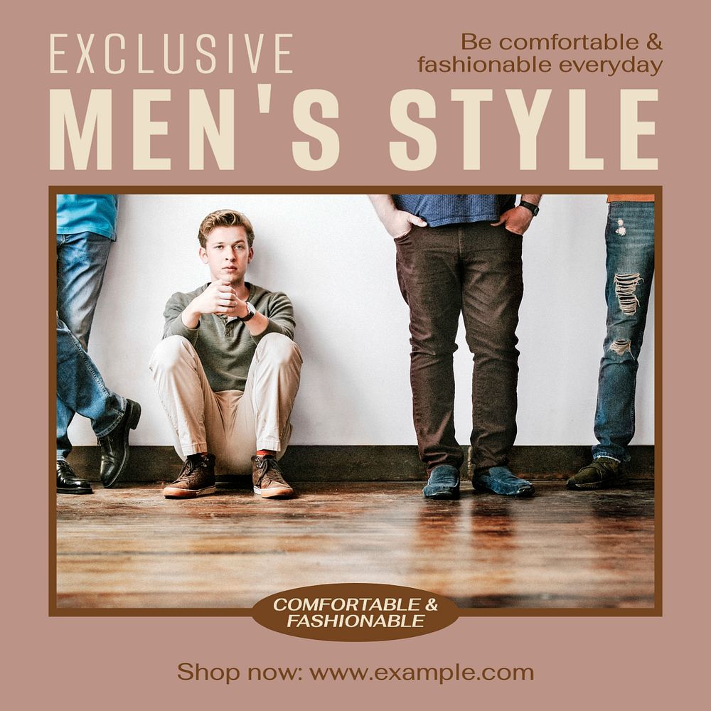 Men's style Instagram post template, editable text