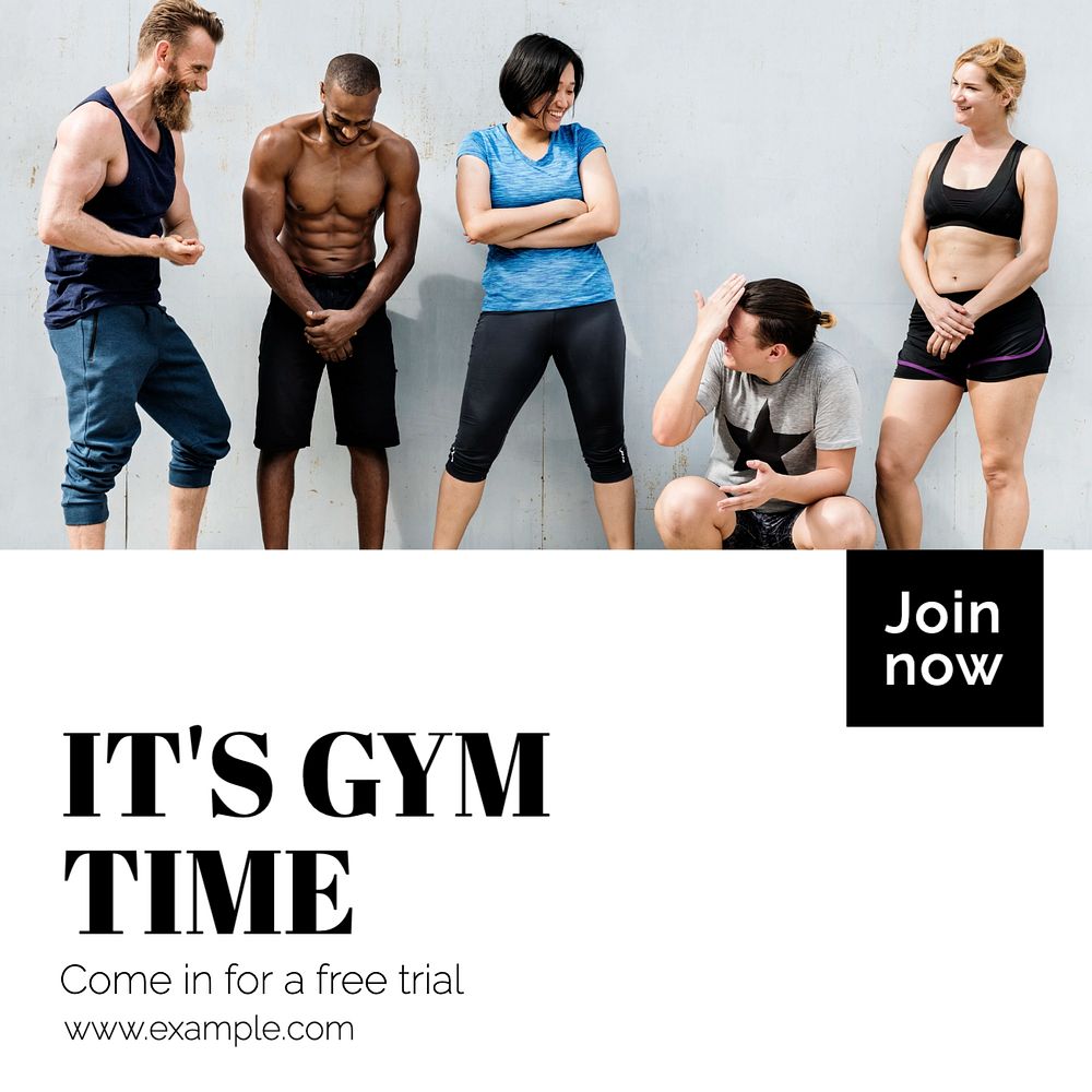 Gym time Instagram post template, editable text