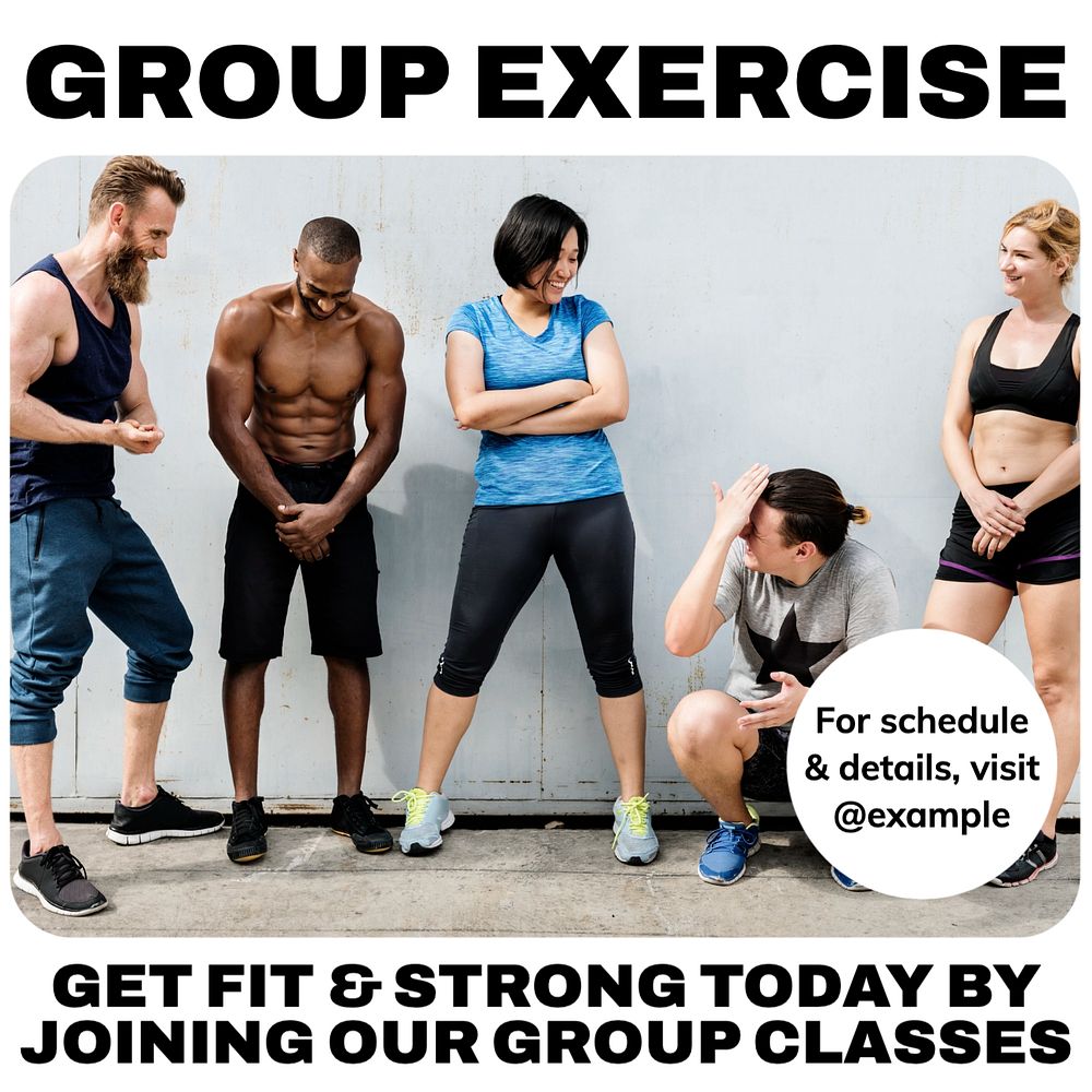 Group exercise Instagram post template, editable text