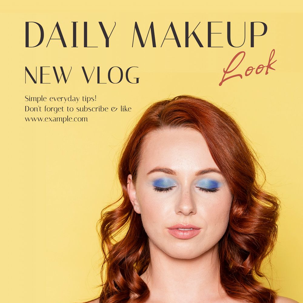 Daily makeup vlog  Instagram post template, editable text