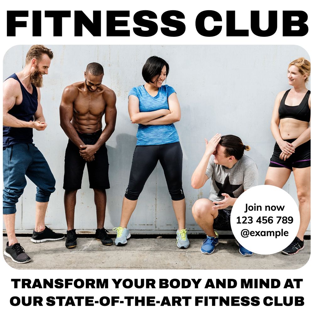 Fitness Gym Club Instagram post template, editable text