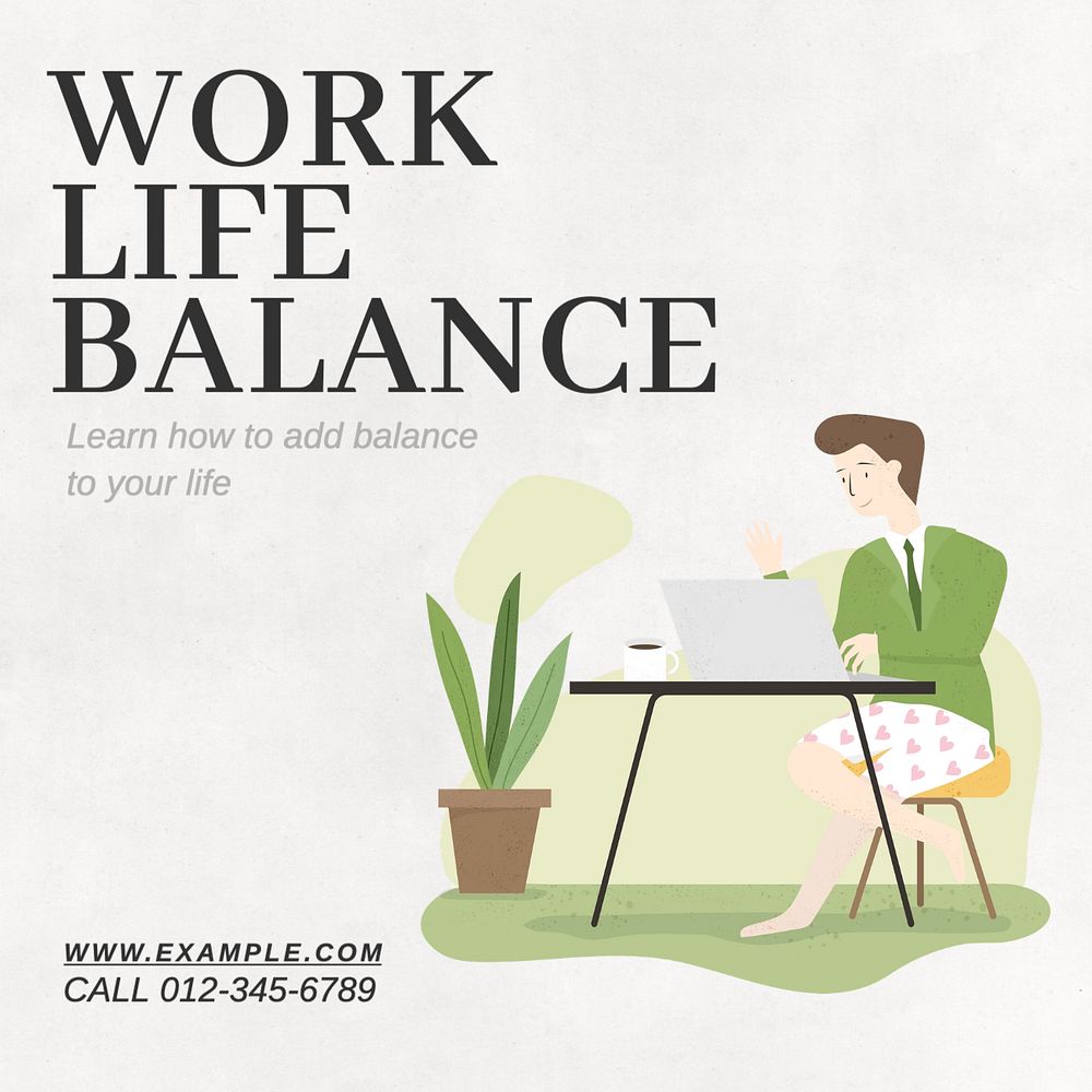 Work life balance Instagram post template, editable text