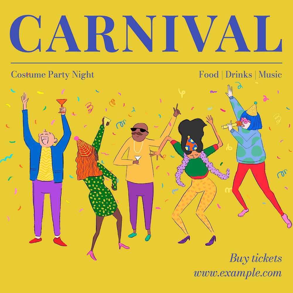 Carnival party Instagram post template, editable text