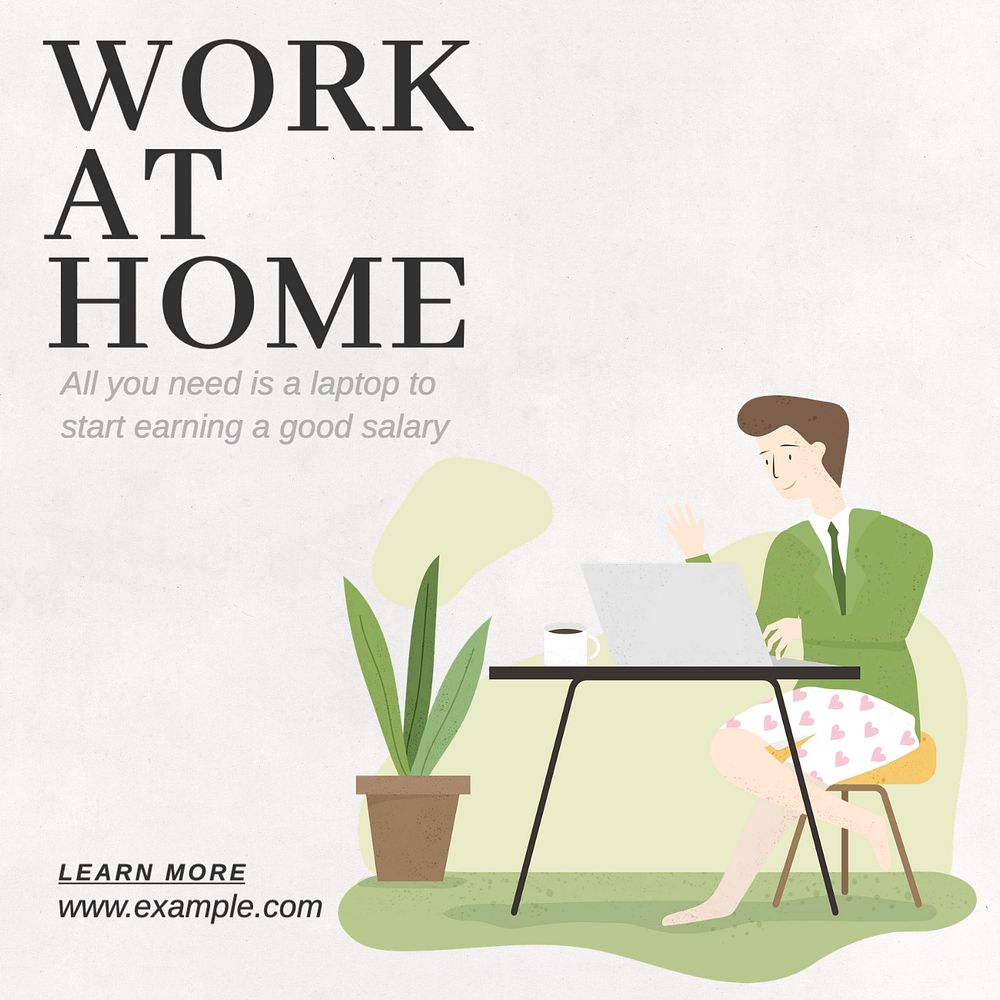 Work at home Instagram post template, editable text