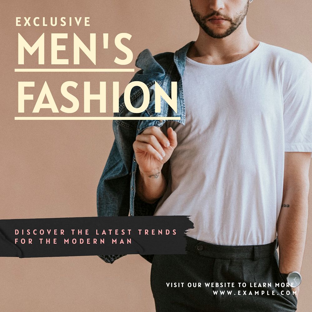 Men's fashion  Instagram post template, editable text