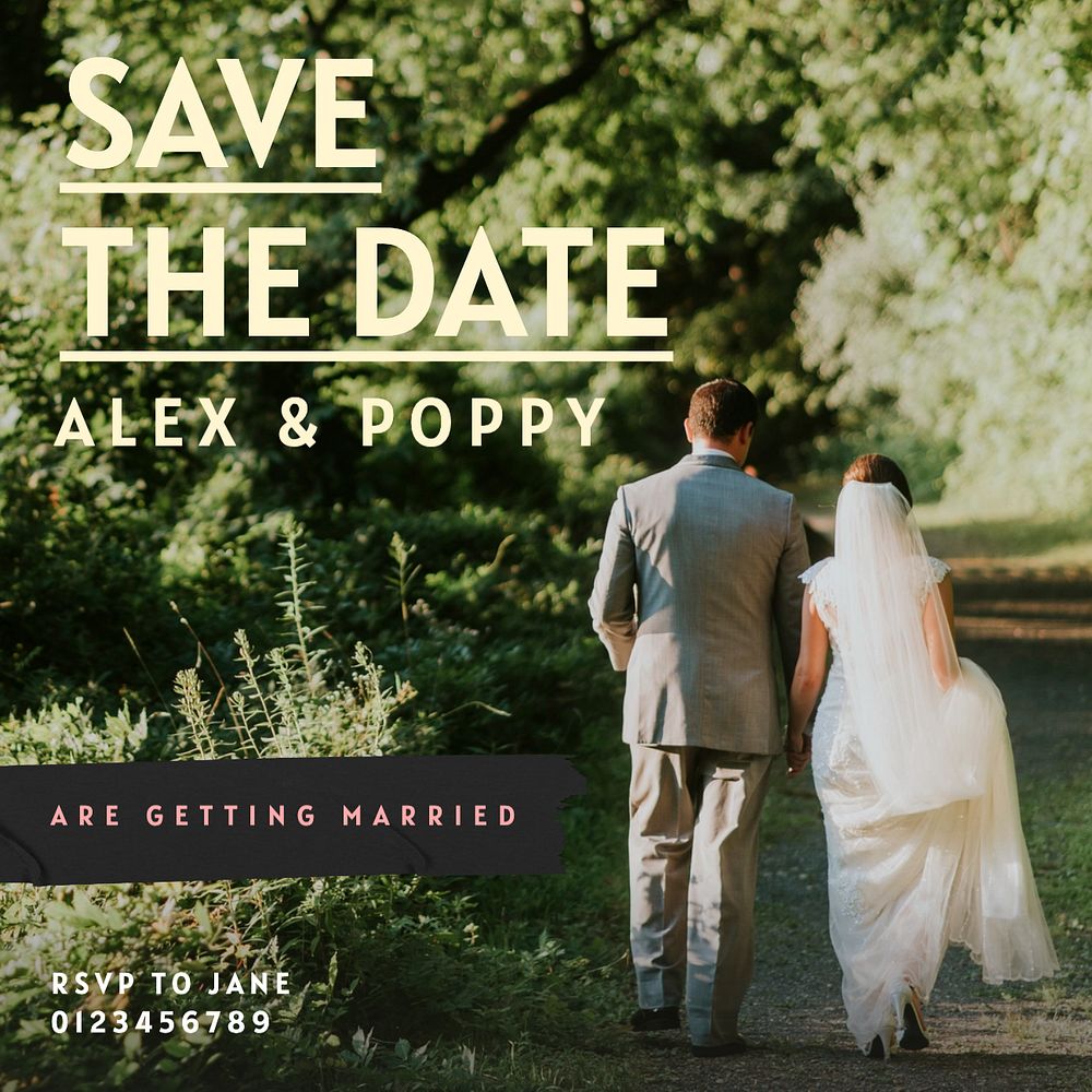 Save the date  Instagram post template, editable text