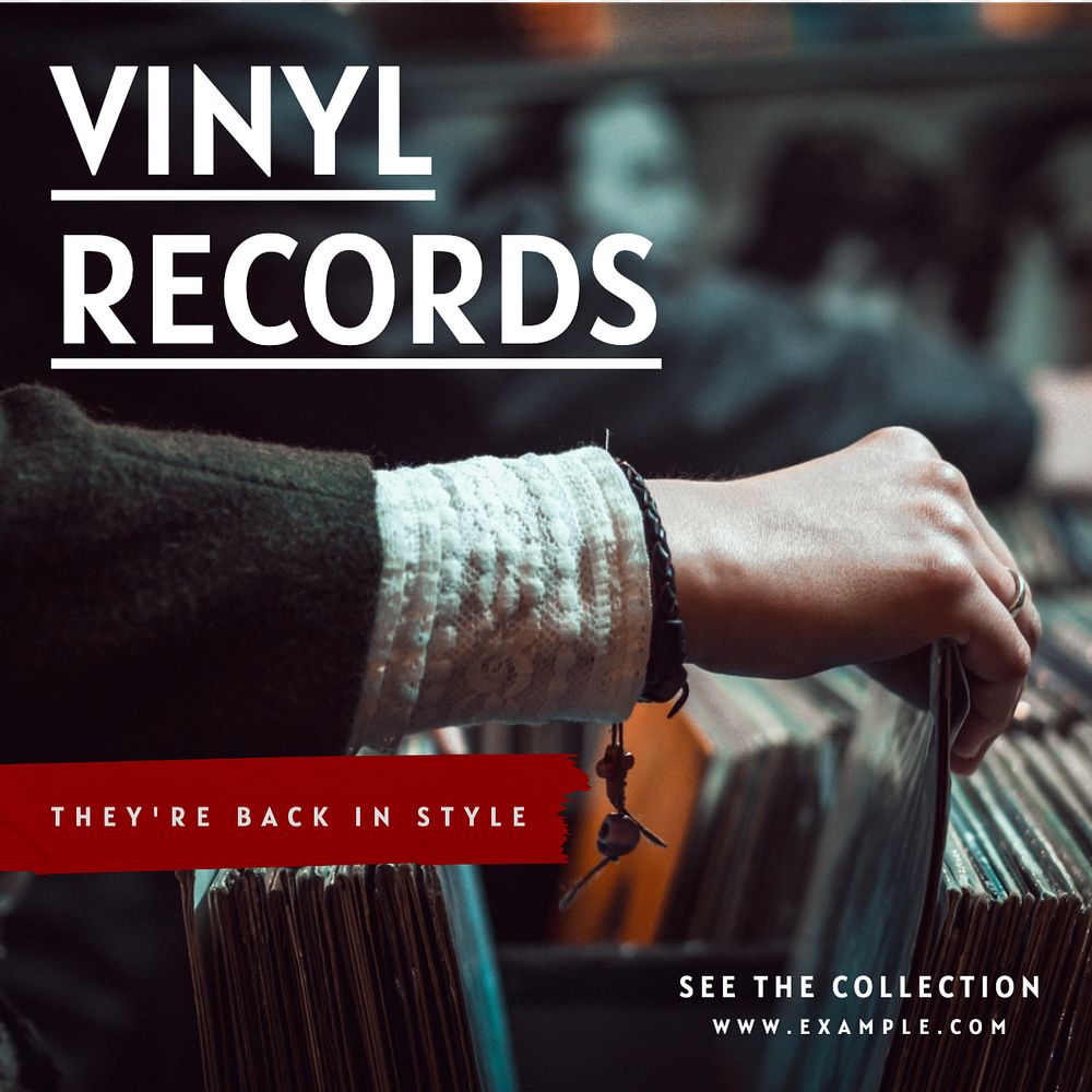 Vinyl records  Instagram post template, editable text