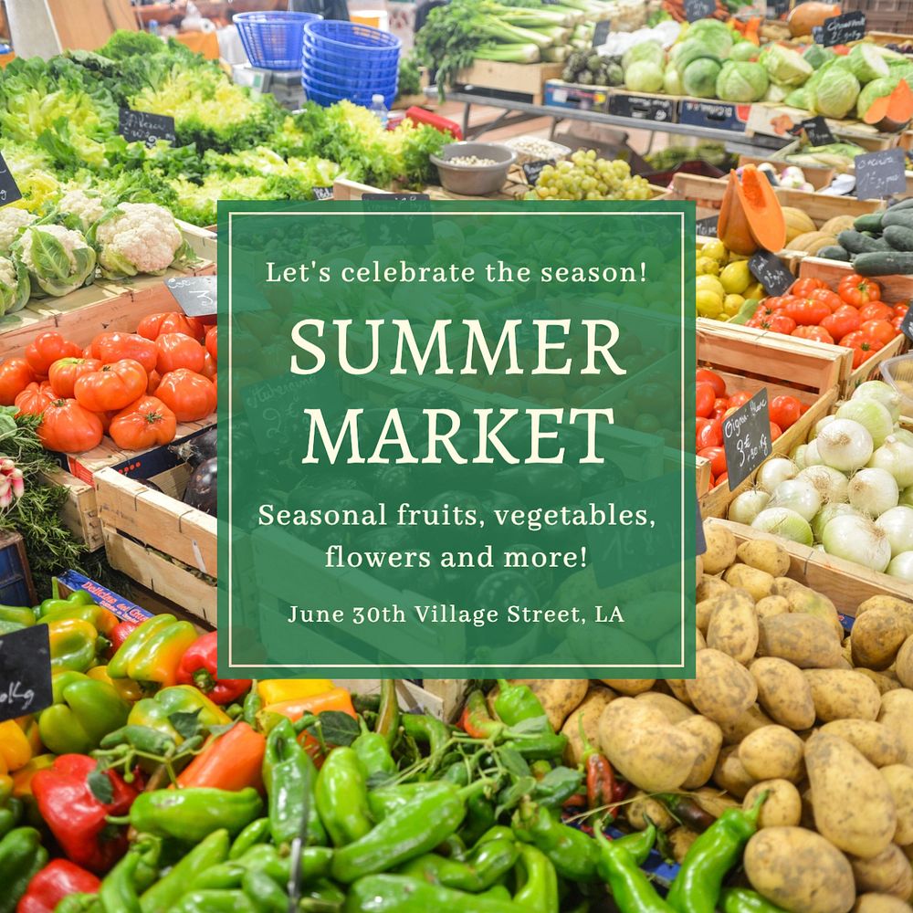 Summer market Instagram post template, editable text