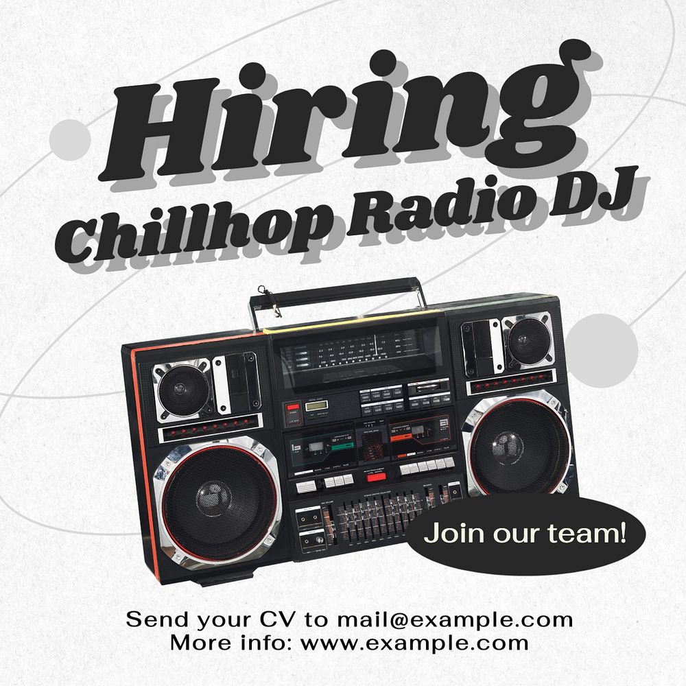 DJ hiring Instagram post template, editable design