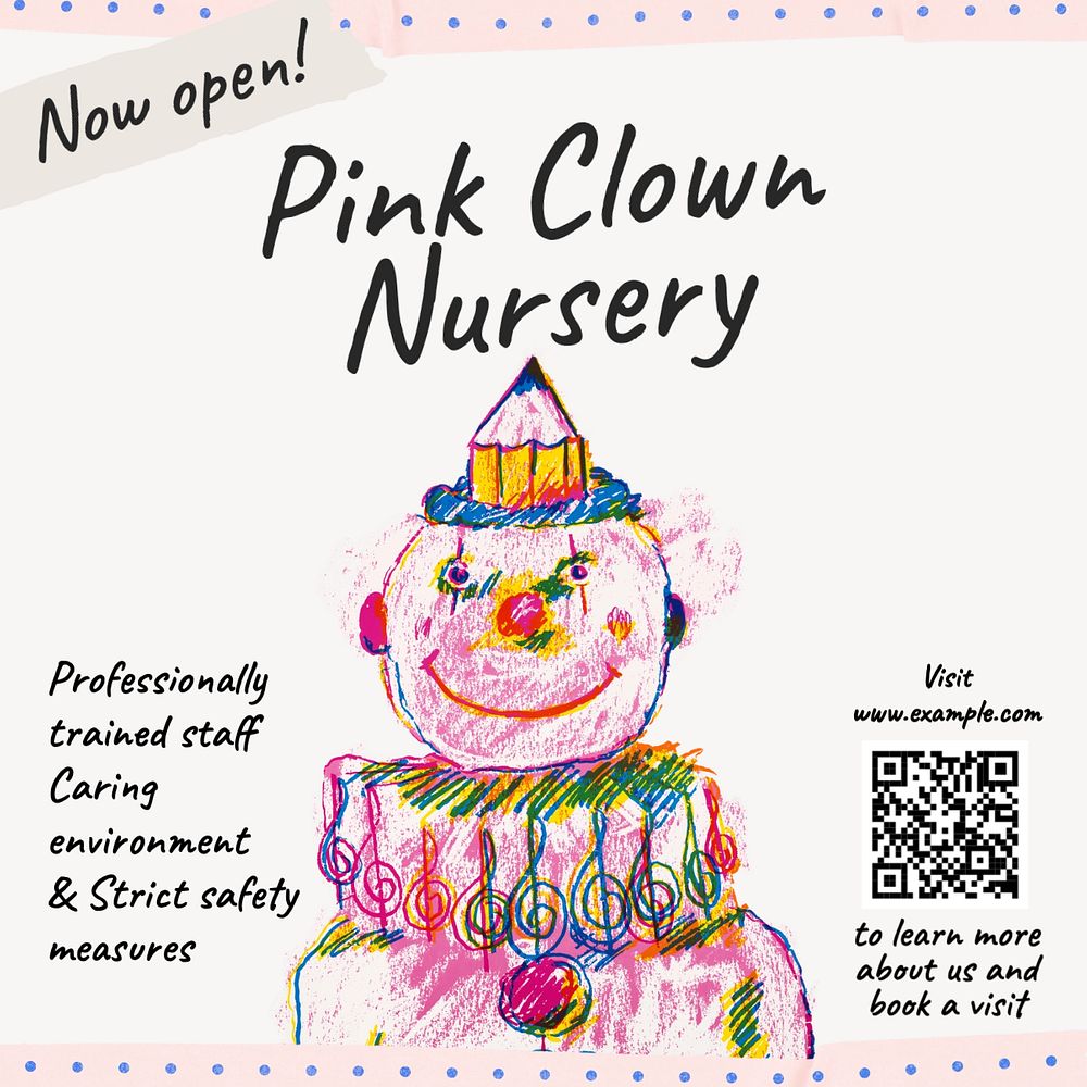 Pink Clown Nursery Instagram post template, editable design