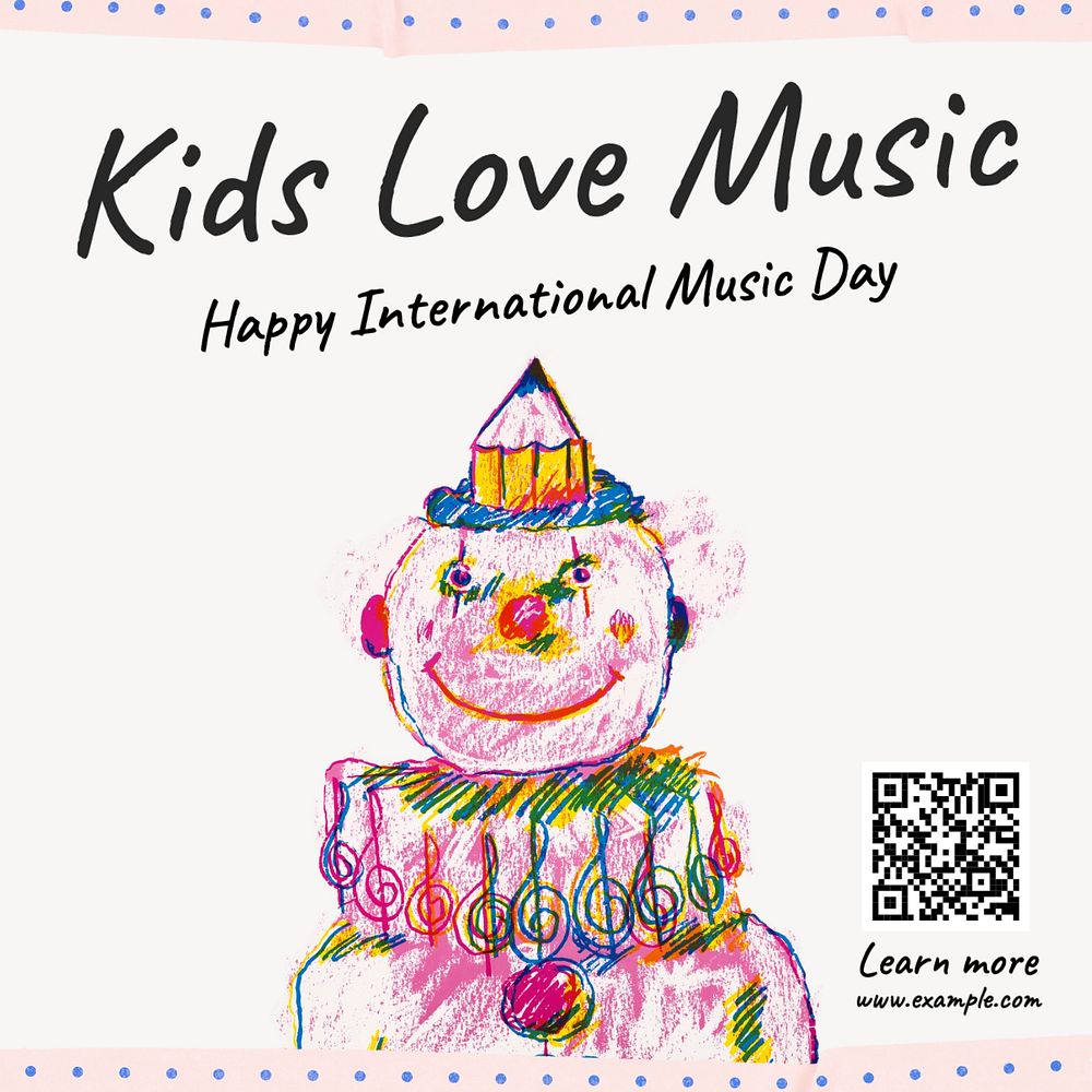 Kids love music Instagram post template, editable design